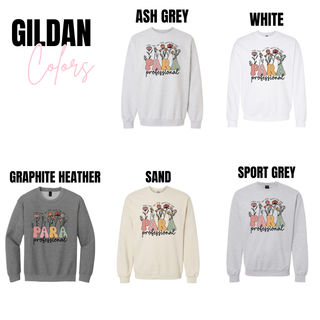 Gildan Para Professional Top crewneck swatch in ash grey white graphite heather sand and sport grey
