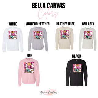 Pastel pumpkins ghosts and daisies design Bella Canvas color options