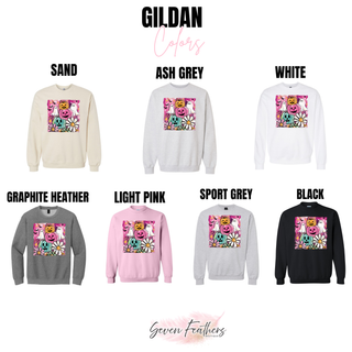 Pastel pumpkins ghosts and daisies design Gildan color options