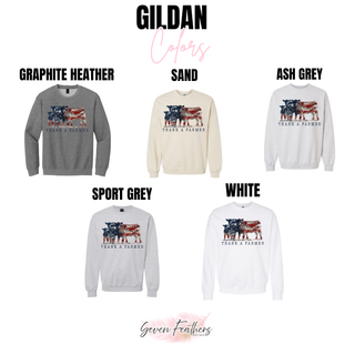 Patriotic cattle farmer Gildan crewneck sweatshirt color options - Seven Feathers Boutique