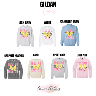 gildan color options including ash grey white sand light pink sport grey and graphite heather with pencil bow teacher graphic