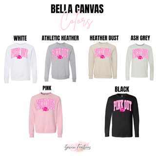 Pink out polka dot football design Bella Canvas color options