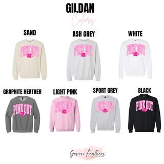 Pink out polka dot football design Gildan color options