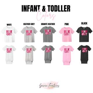 Infant and toddler color options for the Pink Out Soccer Top