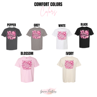 Pink Out Volleyball Ribbon Top shown on garment with daisies detail
