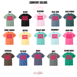 Pink support farmers top color options including bay black blossom blue jean blue spruce burnt orange butter chalky mint chambray and neon pink