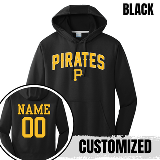 Pirates Baseball Arched Logo Performance Hoodie in Black with custom name and number on the back