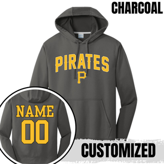 Pirates Baseball Arched Logo Performance Hoodie in Charcoal with custom name and number on the back