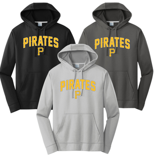 Pirates Baseball Arched Logo Performance Hoodie in Black, Charcoal, and Silver
