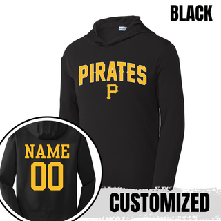 Pirates Baseball Arched Logo PosiCharge Competitor Hoodie in Black with custom name and number on the back