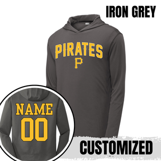 Pirates Baseball Arched Logo PosiCharge Competitor Hoodie in Iron Grey with custom name and number on the back