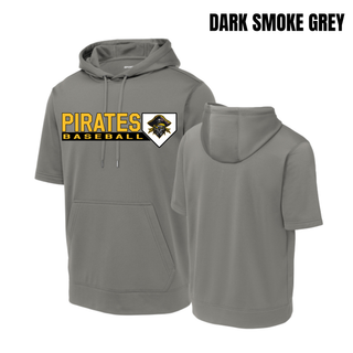 Pirates Baseball Block Logo Fleece Short Sleeve Hooded Pullover in Dark Smoke Grey
