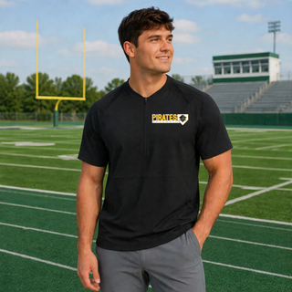 Pirates Baseball Block Logo Half-Zip Short Sleeve Jacket on model in Black