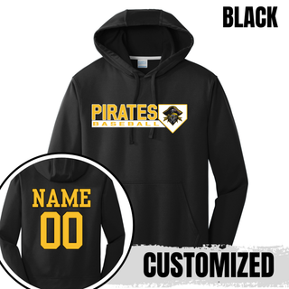 Pirates Baseball Block Logo Performance Hoodie in Black with custom name and number on the back