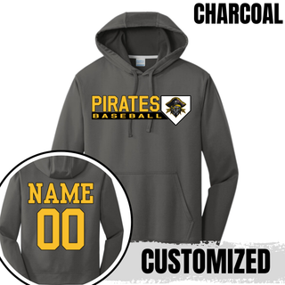 Pirates Baseball Block Logo Performance Hoodie in Charcoal with custom name and number on the back