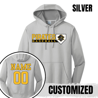 Pirates Baseball Block Logo Performance Hoodie in Silver with custom name and number on the back