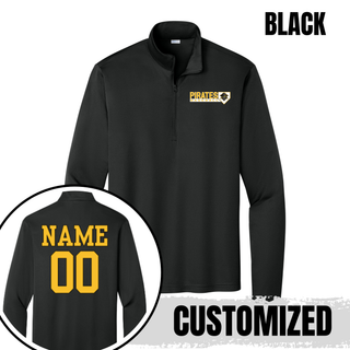 Pirates Baseball Block Logo PosiCharge Quarter-Zip in Black, customized with name and number