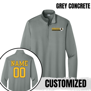 Pirates Baseball Block Logo PosiCharge Quarter-Zip in Grey Concrete, customized with name and number
