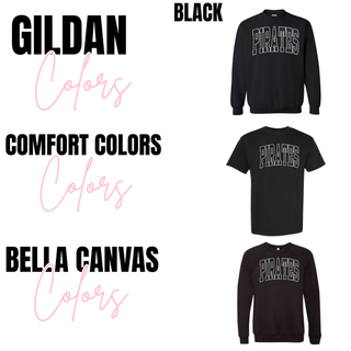 Pirates Baseball Checkered Leopard Arch Top Gildan, Comfort Colors, and Bella Canvas color option in black
