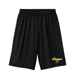 Pirates Baseball Classic Cooling Performance Shorts in Black, script Pirates wordmark with pocket P logo on the leg