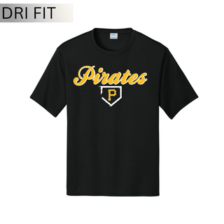 Pirates Baseball Classic Dri-Fit Performance Top in Black, script Pirates wordmark with pocket P logo