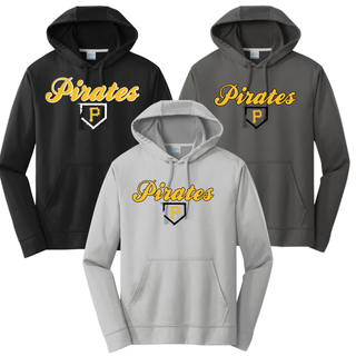 Pirates Baseball Classic Performance Hoodie in Black, Charcoal, and Silver, with custom name and number on the back