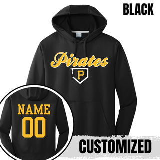 Pirates Baseball Classic Performance Hoodie in Black, with custom name and number on the back