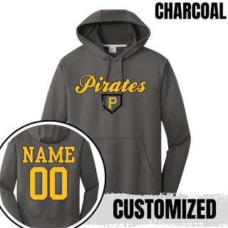 Pirates Baseball Classic Performance Hoodie in Charcoal, with custom name and number on the back