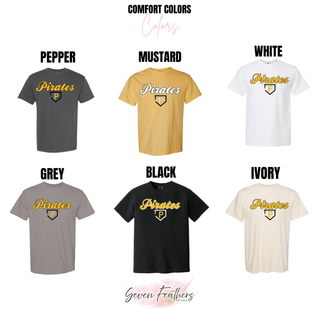 Pirates Baseball Classic Top Comfort Colors color options - pepper, mustard, white, grey, black, and ivory