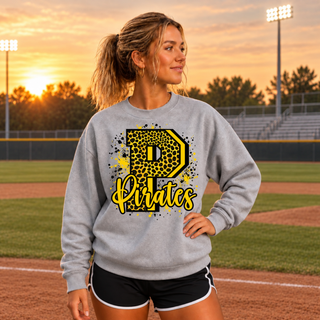 Pirates Baseball Leopard P Top in heather grey crewneck sweatshirt