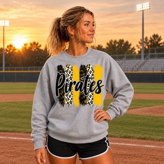 Pirates Baseball Leopard Stripe Top in Grey Heather crewneck sweatshirt