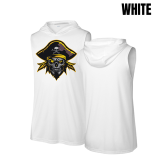 White Pirates Baseball Logo Competitor Sleeveless Hoodie with Pirates skull logo on the chest, front and back