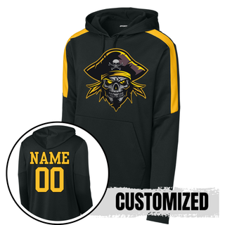 Pirates Baseball Logo Fan Favorite hoodie back with custom name and number printed in gold