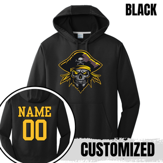Black Pirates Baseball Logo Performance Hoodie with custom name and number on the back