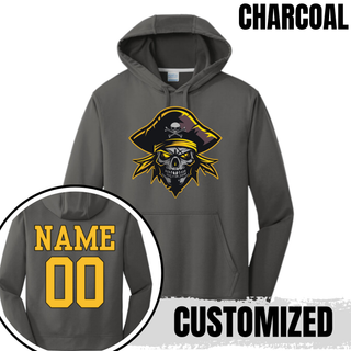 Charcoal Pirates Baseball Logo Performance Hoodie with custom name and number on the back