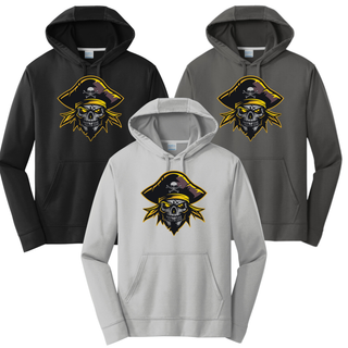 Pirates Baseball Logo Performance Hoodie shown in Black, Charcoal, and Silver