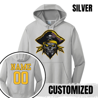Silver Pirates Baseball Logo Performance Hoodie with custom name and number on the back
