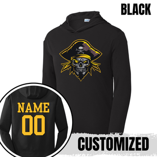 Black Pirates Baseball Logo PosiCharge Competitor hoodie with the Pirates skull logo on the chest and custom name and number on the back
