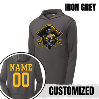 Iron Grey Pirates Baseball Logo PosiCharge Competitor hoodie with the Pirates skull logo on the chest and custom name and number on the back