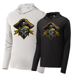 White and black Pirates Baseball Logo PosiCharge Competitor hoodies with the Pirates skull logo on the chest