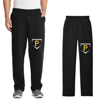 Pirates Baseball Pocket Diamond Sweatpants with Pockets in Black with gold P logo inside a home plate icon on the leg
