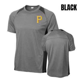 Pirates Baseball Pocket P Colorblock Contender Top, grey heather with black accents, front and back