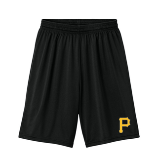 Pirates Baseball Pocket P Cooling Performance Shorts in black with gold P logo on the leg