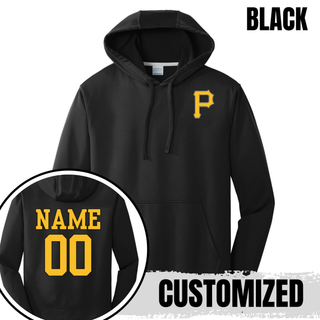Pirates Baseball Pocket P Custom Name and Number Hoodie in black with custom name and number on the back