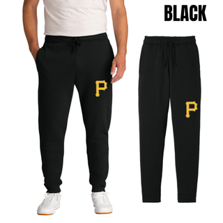 Pirates Baseball Pocket P Joggers in black with gold P logo on the leg