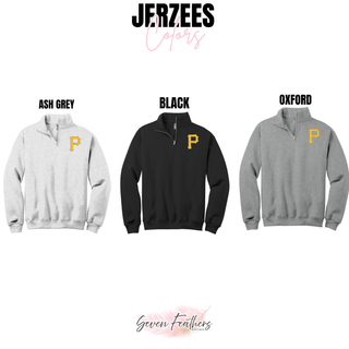 Pirates Baseball Pocket P NuBlend Fleece Quarter-Zip color options - ash grey, black, and oxford