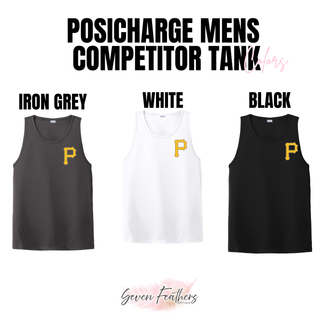 Pirates Baseball Pocket P PosiCharge Competitor Tank shown in Iron Grey, White, and Black