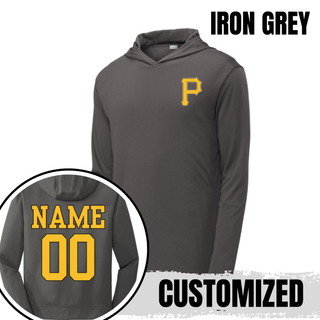 Pirates Baseball Pocket P PosiCharge Competitor Hoodie in iron grey with custom name and number on the back