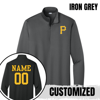 Pirates Baseball Pocket P PosiCharge Quarter-Zip in iron grey with custom name and number on the back