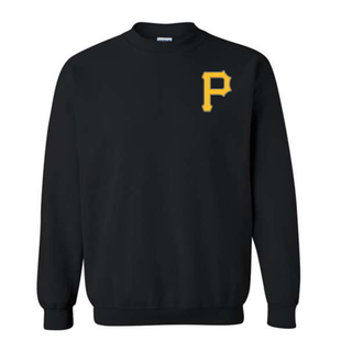Pirates Baseball Pocket P Top black crewneck sweatshirt with gold P logo on left chest